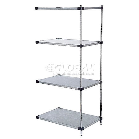 Nexel Galvanized Steel, 4 Tier, Solid Shelving Add-On Unit, 24Wx24Dx54H A24245SZ